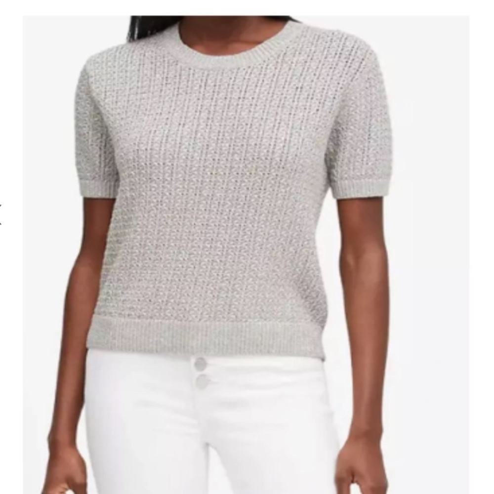 Banana Republic Grey Metallic Semi-Fitted Short Sleeve Sweater - Size Medium